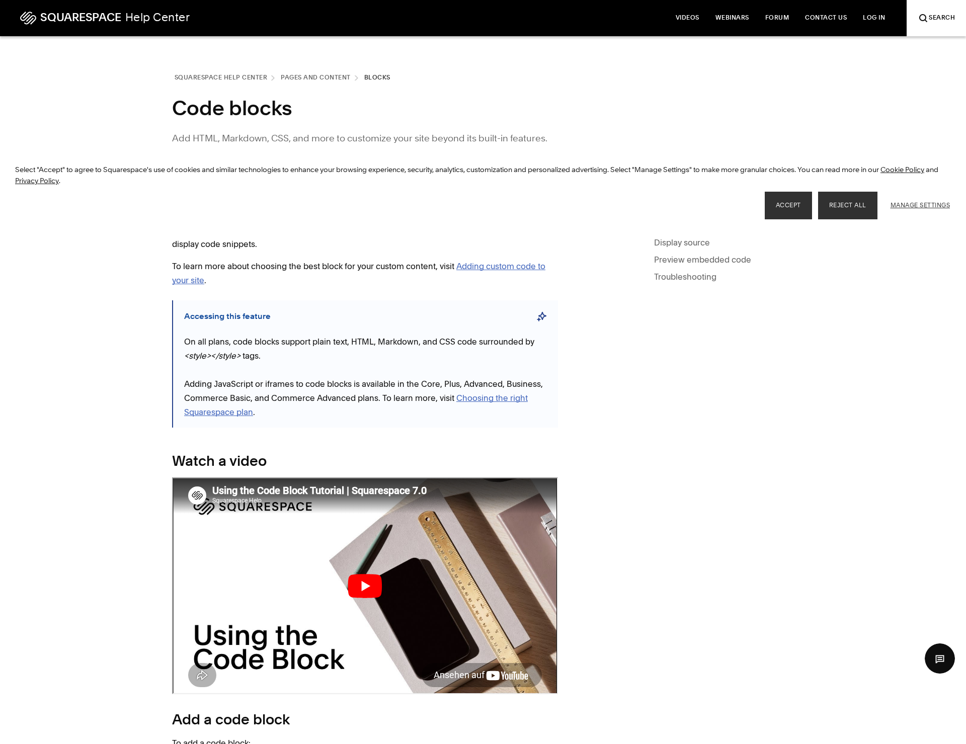 Squarespace - Embedding SmartForm