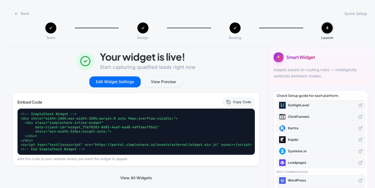 SmartForm Portal - Launch Page with Embed Code